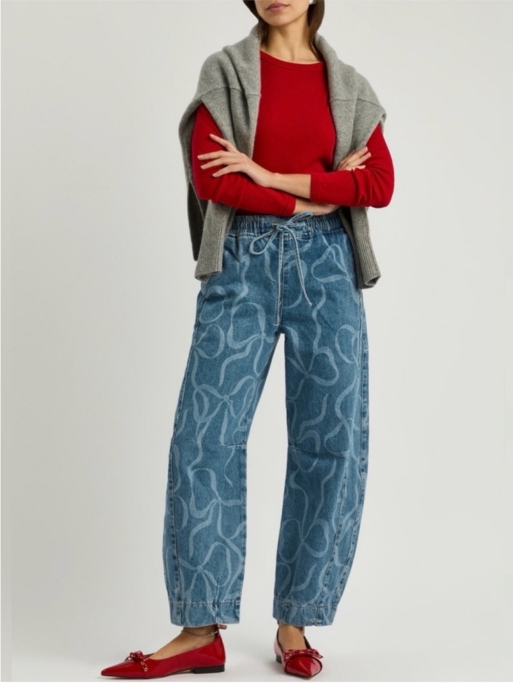 Damson Madder Felix Bow-Print Barrel Leg Jeans